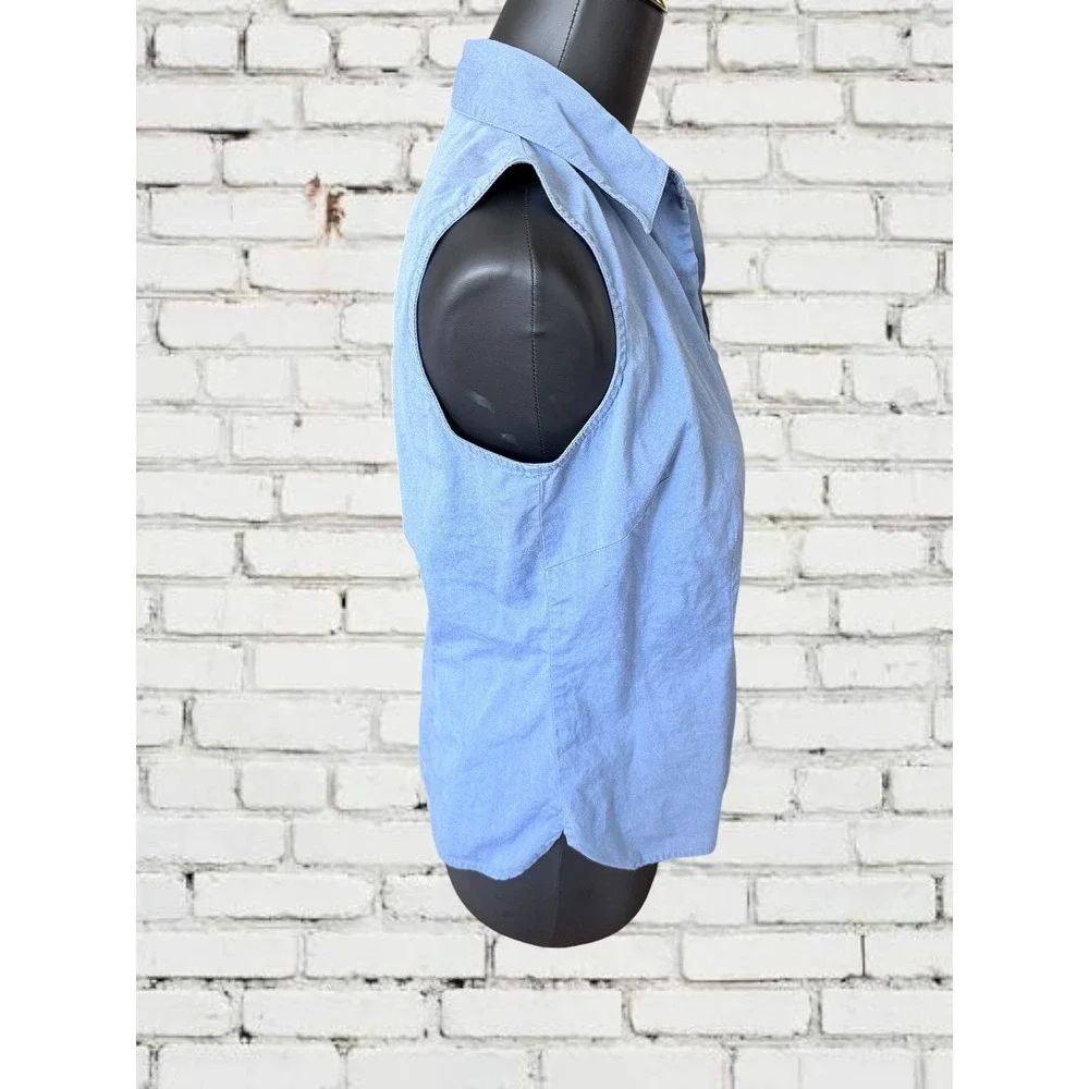 Geoffrey Beene Sport Sleeveless Shirt Womens 6 Blue Cotton Button Down - Picture 2 of 6